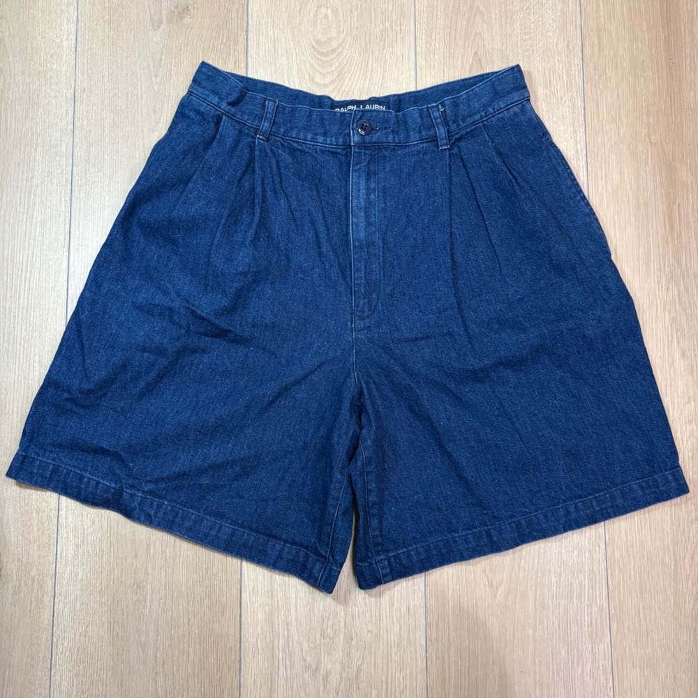 Ralph Lauren Polo Sport Women Blue Denim Pleated High Rise Shorts Size 8 Vintage